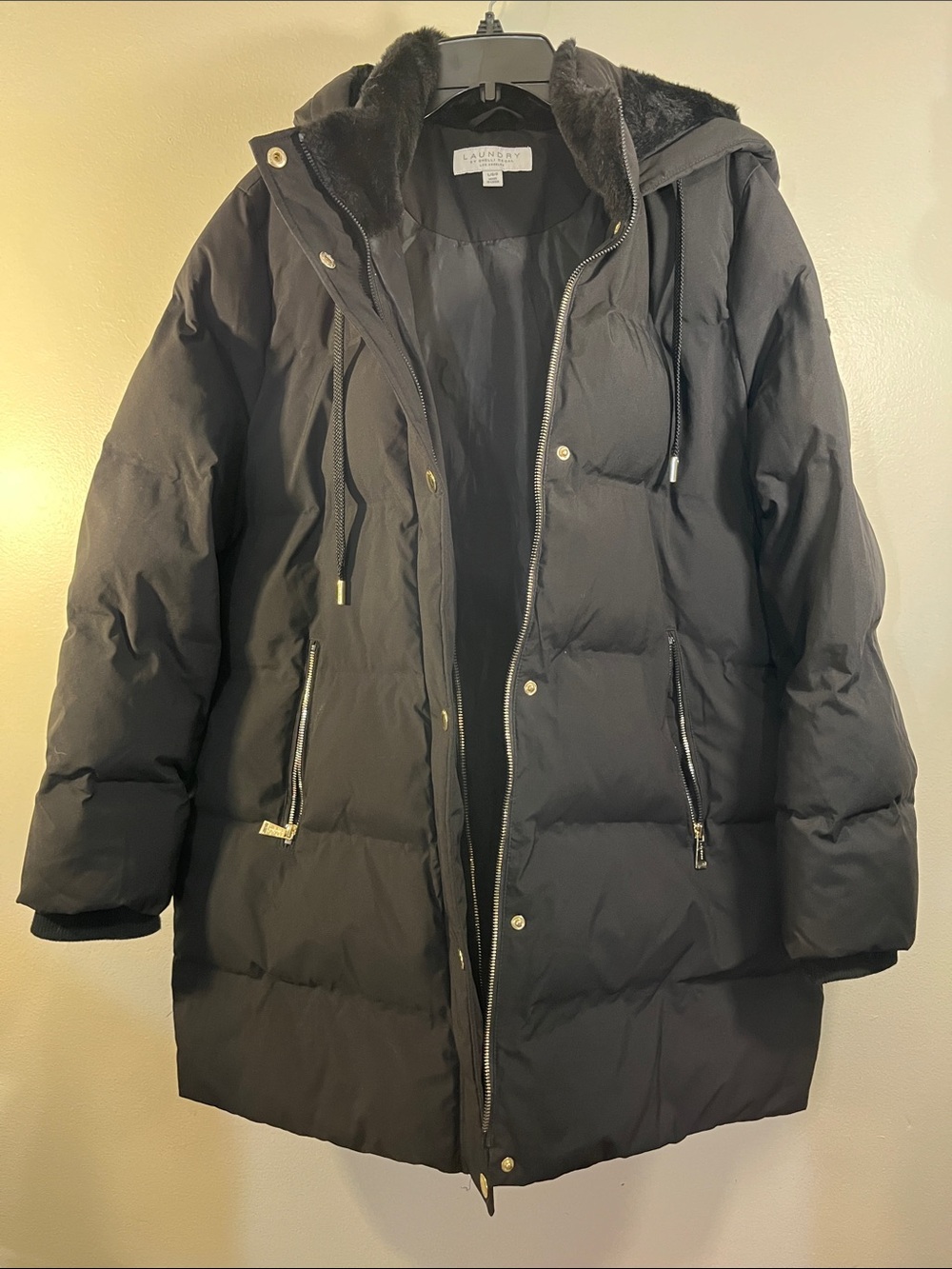 Laundry By Shelli Segal Black Hooded Quilted Puffer Coat